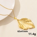 Minimalist gold leaf pendant necklace in stainless steel with realistic leaf vein texture - S1079-Gold Color