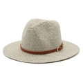 Cappello Panama estivo in paglia con cinturino in pelle marrone e fibbia dorata su bianco - M (56-58cm) / Verde Marrone
