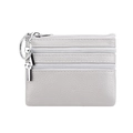 Gray genuine leather coin purse with three zipper pockets and metal keychain ring - Medium Grey