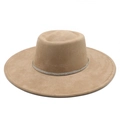 Elegant camel faux suede wide brim fedora hat with sparkling rhinestone band trim - M(56-59CM) / Camel (Suede)