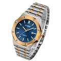 Classic silver and gold stainless steel men's watch with blue dial and date display - Two-tone Gold Blue Dial