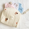 Quilted cotton diaper storage bag in beige featuring squirrel embroidery and zipper - Heart Squirrel