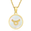 Minimalist gold stainless steel Taurus zodiac necklace with white shell inlay disc - White Shell Taurus (With Chain)