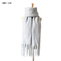 Soft light grey knit scarf with long tassels made of thick mohair style warm material - 190x50+15cm / Light Blue