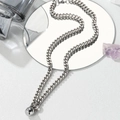 Detail of silver dumbbell pendant on Cuban chain against an aesthetic crystal background - PG0550 Ball Pendant Necklace 55CM / Silver