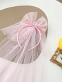 Pink bridal veil with gold star sequins on headband for girls wedding hair decor - Light Pink Bow Headband