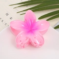 Macro detail of a pink gradient acrylic frangipani flower hair claw on a white plate - Rose Red Flower