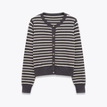 Cardigan en tricot rayé classique avec boutons dorés en gris foncé et blanc crème - S / Comme indiqué