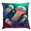 Artistic ocean theme pillow cover featuring colorful mandala jellyfish on navy fabric - Super Soft Velvet / 45x45cm / Pattern G