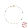 Pulsera minimalista de plata S925 chapada en oro con cinco cuentas de turquesa - Estilo Cuentas Turquesa Dorado