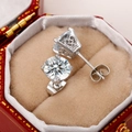 Classic silver crown stud earrings with round cubic zirconia in a red gift box - E2122 4-Claw