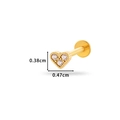 Gold heart-shaped stud earring with three zircon stones and 0.38cm by 0.47cm dimensions - Heart Design (0166-6#) / Gold