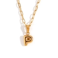 18K gold plated paperclip chain necklace featuring a 3D bubble letter P pendant - Gold-P