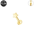 Golden star-shaped ASTM F136 titanium piercing with internally threaded labret stud - Gold Star Style (G23LAI110-G)