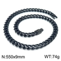 550x9mm black stainless steel Cuban chain necklace for men in heavy punk hip-hop style - 550mm x 9mm (KN225283-Z)