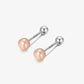 Elegante S999 Sterling Silber Schraubstecker mit zartrosa Süßwasserperlen für Damen - Orange-Rosa Perle 4mm (S999 Feinsilber)