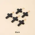 Fünf polierte schwarze Glas-Kreuzanhänger mit goldenen Metallösen im Set - 25*18*4mm / Schwarz