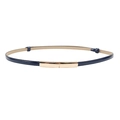 Deep blue patent leather skinny belt for women with a gold rectangular metal buckle - Blue