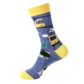 Chaussettes bleues et jaunes avec motifs de tramway en coton doux tricoté - Bleu