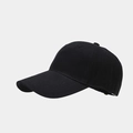 Detailed macro view of black cotton twill texture and stitching on the six-panel baseball cap - Adjustable (61-64cm) / Black