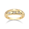 Macro detail of gold dome ring featuring five-pointed stars with inlaid round gemstones - R14696+gra/black Card / US Size 7 / Circumference 54.3mm