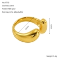 Polished 18K gold plated stainless steel open ring with 15mm wide band and adjustable design - Adjustable Open / Gold
