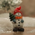 Miniature Christmas snowman figurine with red hat and green tree for winter desk decor - Christmas Snowman with Christmas Tree