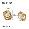 French vintage style 18K gold plated titanium earrings with white pearls and hollow frame - Irregular Hollow Frame Pearl Style (NB-E1381)