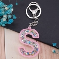 Letter S keychain with pink frame and colorful star sequins for handbags and cars - Letter S