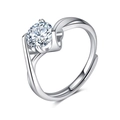 Detail of six-prong silver ring featuring a hollow heart setting and large round zircon - Adjustable Open / 1 Carat Six-Prong Heart Detail Style(XSD-12)