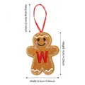 Gingerbread man felt ornament with red letter W and hanging ribbon for Christmas trees - Style W