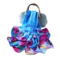 Blue chiffon floral scarf with purple flowers and butterflies on a handbag - Blue Butterfly