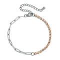 Detailed view of silver paperclip and champagne crystal tennis chain bracelet with clasp - Champagne