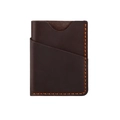 Macro view of vintage brown crazy horse leather card holder with orange contrast stitching - KB16 Style (Vertical) / Coffee