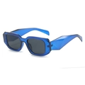 Transparent blue square sunglasses with geometric faceted temples and dark lenses - Transparent Blue Frame Gray Lens