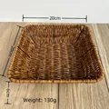 Square dark brown woven plastic basket, 20x20x6cm, durable food serving container - Small Square / Dark Coffee