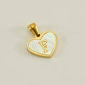 Golden heart pendant with white mother-of-pearl inlay and engraved letter F design - Letter F (Single Pendant)