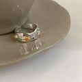 Detailed macro view of silver open ring with colorful star and dot enamel decorations - Colorful Graffiti Star Style (J3904)