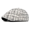 Berretto newsboy classico in tweed bianco e nero con una trama in maglia retrò - Bianco Sporco