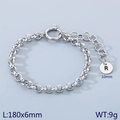 Silver stainless steel chain bracelet with a round 10mm letter R charm and spring clasp - Silver - Letter R (KB186407-Z)