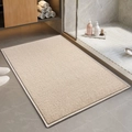 Beige rectangular bathroom mat with woven texture on modern grey floor tiles - 40*60cm / Cream White