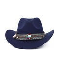 Détail d'un chapeau de cow-boy avec ruban perlé ethnique et pierre turquoise - M (56-59cm) / Bleu Marine Gland Ethnique