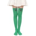 Detail of green Christmas thigh-high socks featuring a 3D plush Christmas tree attachment - Green Socks with Berry Christmas Tree Doll
