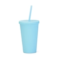 Blue matte 16oz double layer plastic tumbler with lid and straw for daily use - 450ml / Azure Blue F
