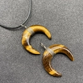 Handmade wire wrapped tiger eye crescent moon pendant necklace with black leather cord - Tiger's Eye