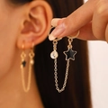 Boucles d'oreilles dorées avec étoiles noires et zircons cubiques brillants - Boucles d'Oreilles Pompon Étoile (avec Émail Noir et Strass) (12340) / KC Gold (12340)
