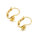 Pair of gold-plated stainless steel leverback earring hooks with flat pearl base settings - Gold Pearl Tray Earring Hook (KLJ618-Z)