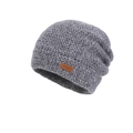 Bonnet tricoté gris pour femme avec étiquette en cuir et motif thermique - Bonnet Uniquement / Gris clair
