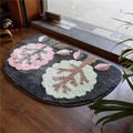 Tappeto da bagno semicircolare con motivi floreali rosa su fibra assorbente grigio scuro - 40*60cm / Piccolo Albero Grigio