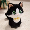 Plush tuxedo cat doll with green eyes and yellow sunflower collar for kids - Fried Egg Style
